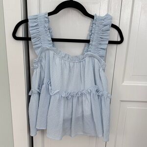 Chic Light Blue Ruffle Blouse